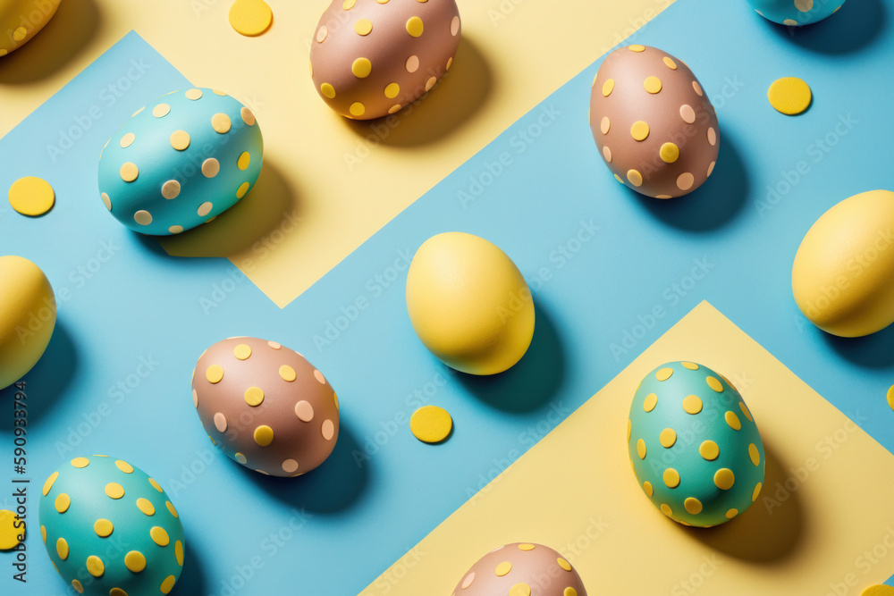 product display huevos de pascua, decoración huevos de chocolate para celebrar la primavera, fiesta de la primavera con dulces de chocolate, creado con ia generativa