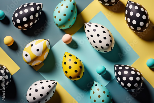 Fondo huevos de pascua aesthetic, huevos de chocolate decoración infantil, juego esconder huevos dulces, repostería de lujo inspiración moderna creado con IA generativa photo