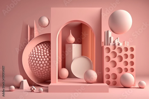 Fondo arquitectura aesthetic, ambiente product display rosa elegante abstracto, creado con IA generativa  photo