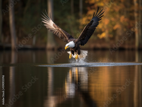 Capturing the Grace and Power of a Bald Eagle Hunting in a Secluded Lake
