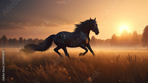 Majestic Horse Galloping Through a Field at Sunrise