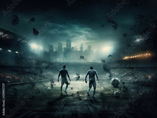 Sports Silhouette Illustration - An Action-Packed Soccer Match at Night
