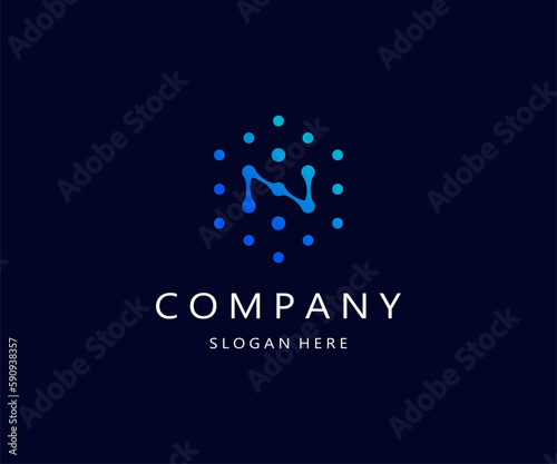 Hexagonal letter N logo, technology logo, connection logo