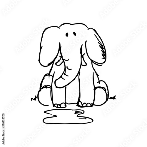 elephant white and black doodle hand drawn web and design icon vector illustration