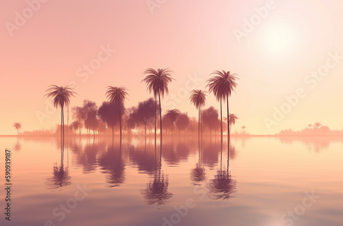 summer palm tree gradient background Generative AI © Paula