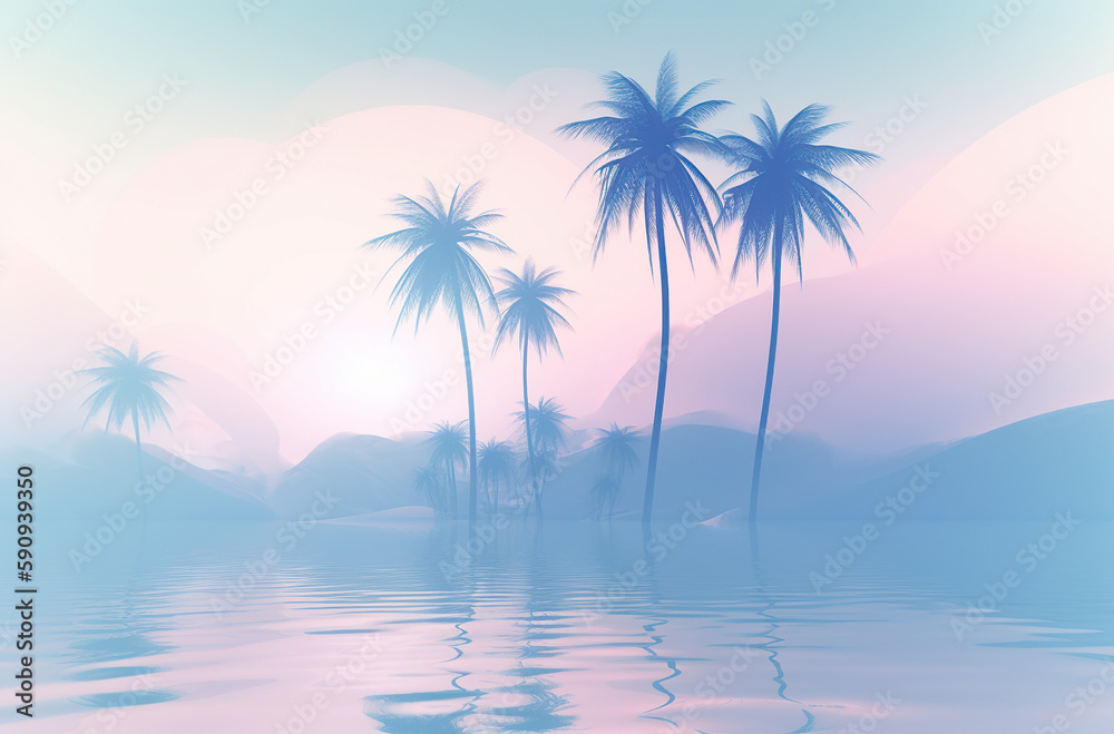 summer palm tree colorful background Generative AI summer palm tree colorful background Generative AI