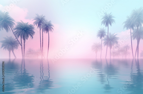 summer palm tree colorful background Generative AI © Paula
