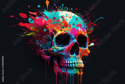 colorful splattered skull. Generative AI