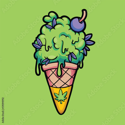 Ice Cream Cone Marijuana Cartoon