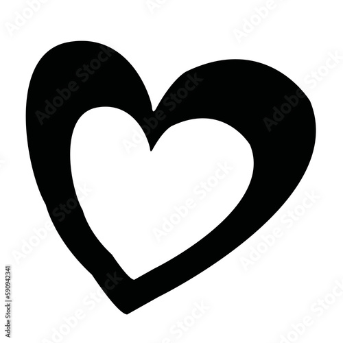 Black and white heart illustration. Heart silhouette clipart.