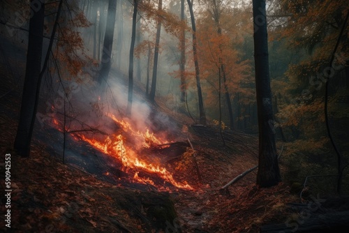 Forest fire with trees on fire photo with generative ai