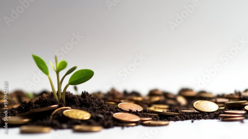 green seed growth on coins stack with white background Generative AI