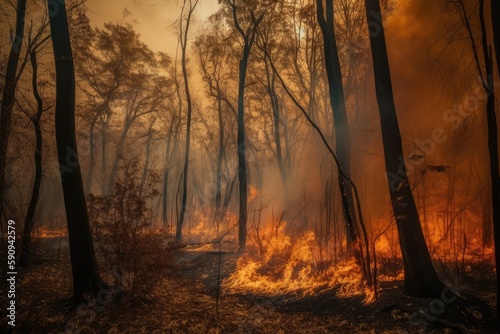 Forest fire with trees on fire photo with generative ai