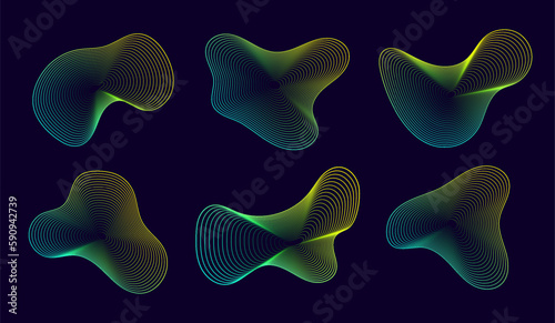 Dynamic amorphous shapes, abstract fluid forms with gradient, liquid shape made of lines with blend effect. Vector modern design elements.