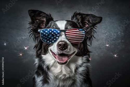 cool dog wearing sunglasses and a patriotic American flag bandana. Generative AI