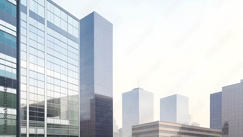Business office building exterior with cityscape, generative ai