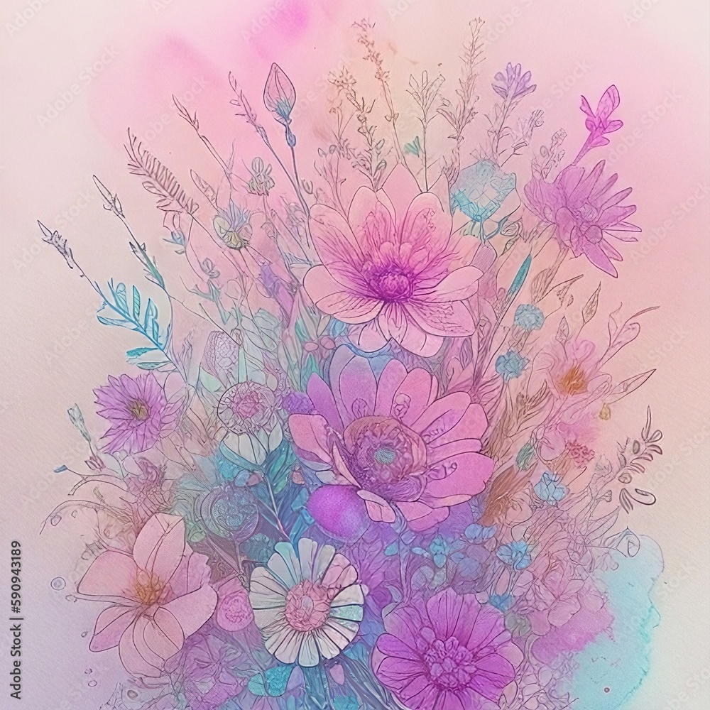 Watercolor floral illustration, generative ai