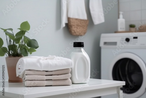Clean towels in laundry room, generative ai © inspiretta