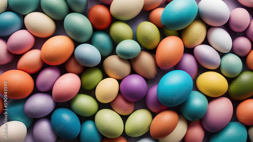 Fototapeta premium Lots of colorful Easter eggs, pattern, background, illustration