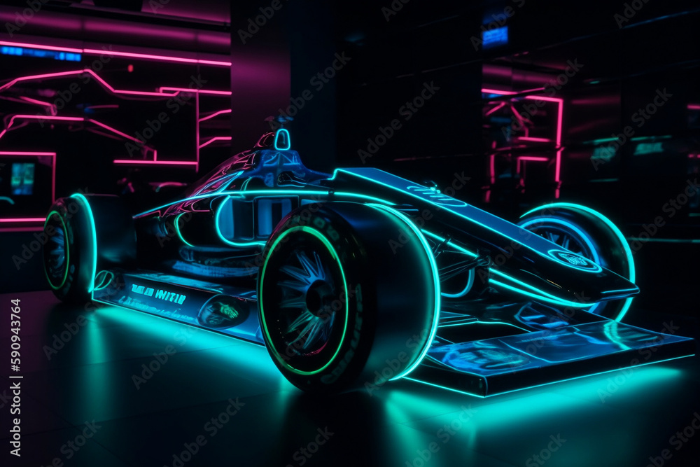 Fototapeta premium Futuristic Racing Formula At Neon Illumination, Made Using Generative Ai