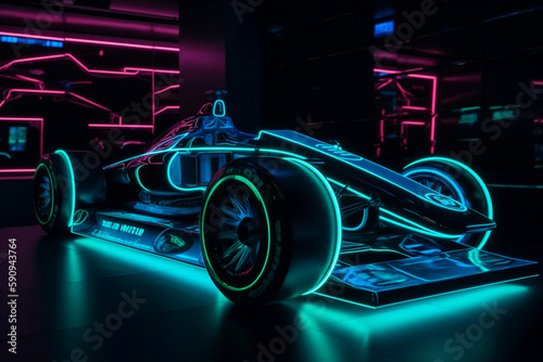 Futuristic Racing Formula At Neon Illumination, Made Using Generative Ai © Arma