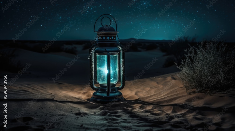 An image of an illuminated eid lantern at night with generative ai An image of an illuminated eid lantern at night with generative ai