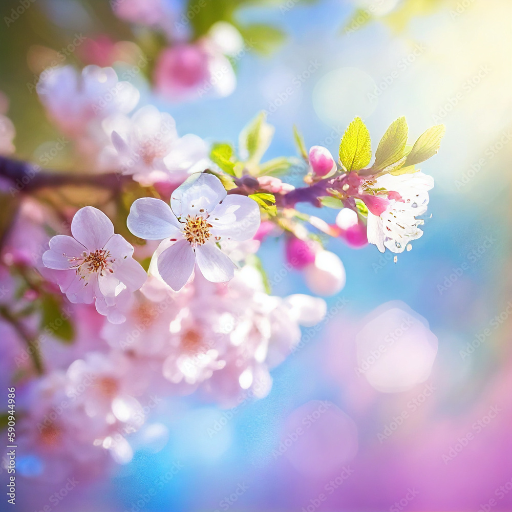 Pink cherry tree blossom flowers blooming in springtime Generative AI Pink cherry tree blossom flowers blooming in springtime Generative AI