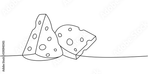 Cheese one line continuous drawing. Cheese products continuous one line illustration. Vector minimalist linear illustration.