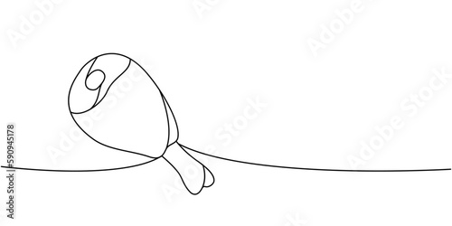 Chicken drumstick one line continuous drawing. Fresh chicken meat continuous one line illustration. Vector minimalist linear illustration.