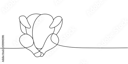 Whole chicken meat one line continuous drawing. Fresh chicken meat continuous one line illustration. Vector minimalist linear illustration.