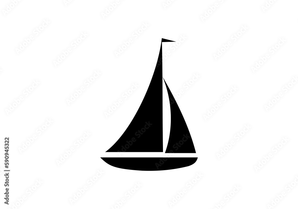 Linear drawing of a sailboat in the waves. illustration of a yacht at sea. Sailboat in the sea logo. Boat with sails on the waves	