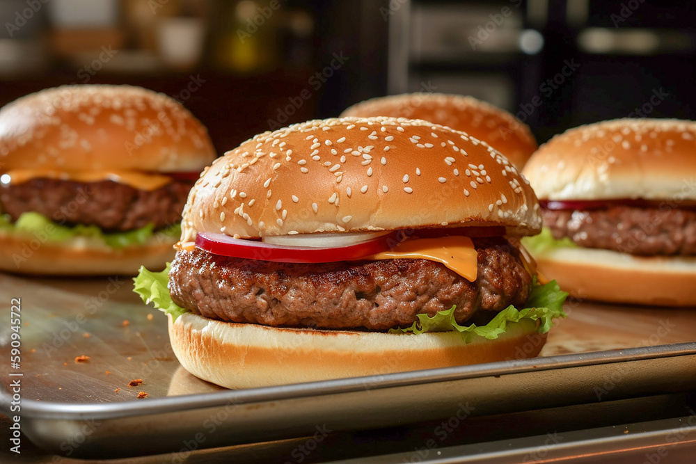 Closeup photo of homemade hamburger. Generative AI