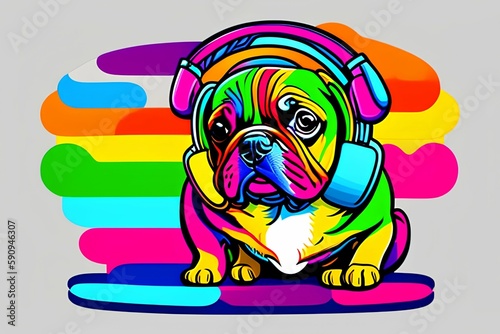 colorful dog wearing headphones-Generate AI