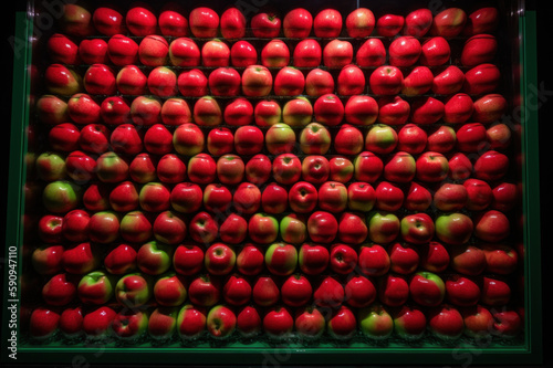 Red Apples, A lot of apples in a glass box, stacked apples, generative ai, Fresh tasty fruit