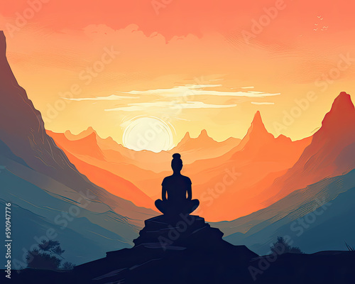 Sunrise Yoga Mountain Silhouette © Maxim