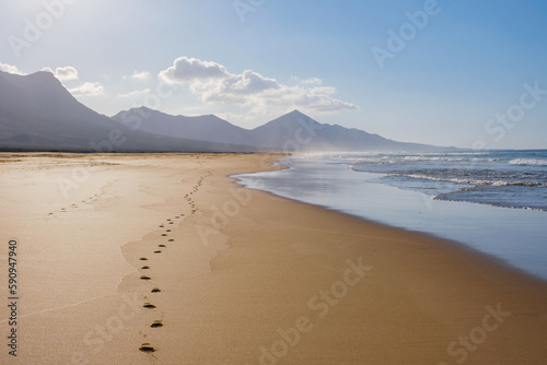 Beach Cofete on the Canary Island Fuerteventura with golden sand. photo