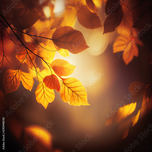 fall background with autumn leaves and sunlight Generative AI