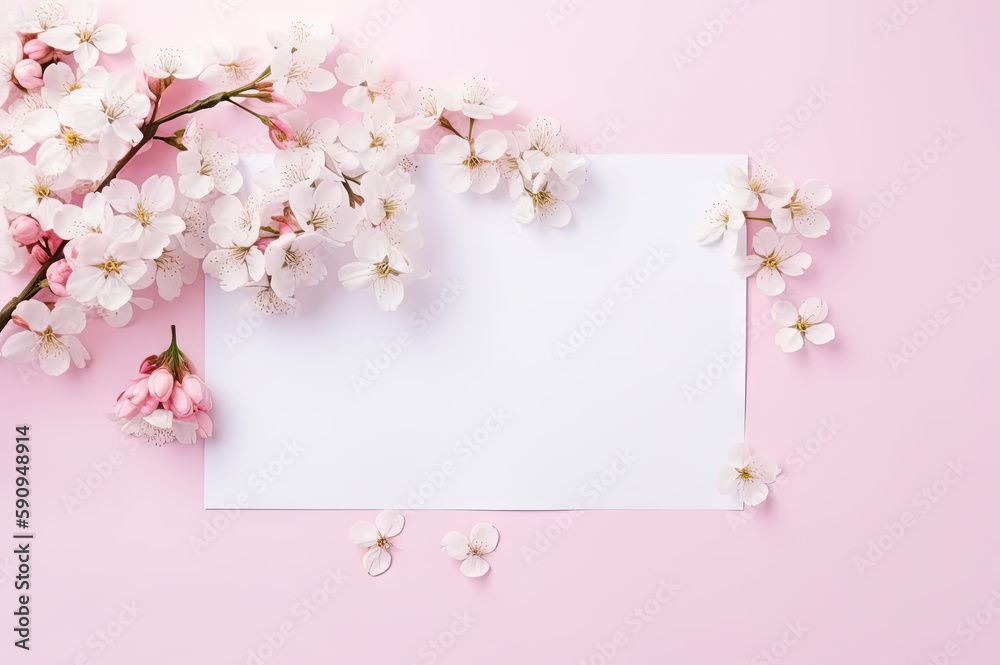 Floral spring background of cherry blossoms created with Generative AI technology