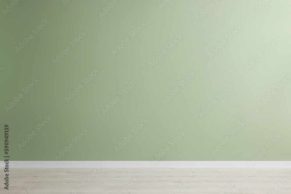 Empty room with green wall and wooden floor - obrazy, fototapety, plakaty 