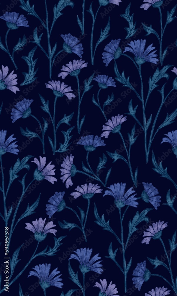 Indigo floral seamless pattern for textile printing Indigo floral seamless pattern for textile printing