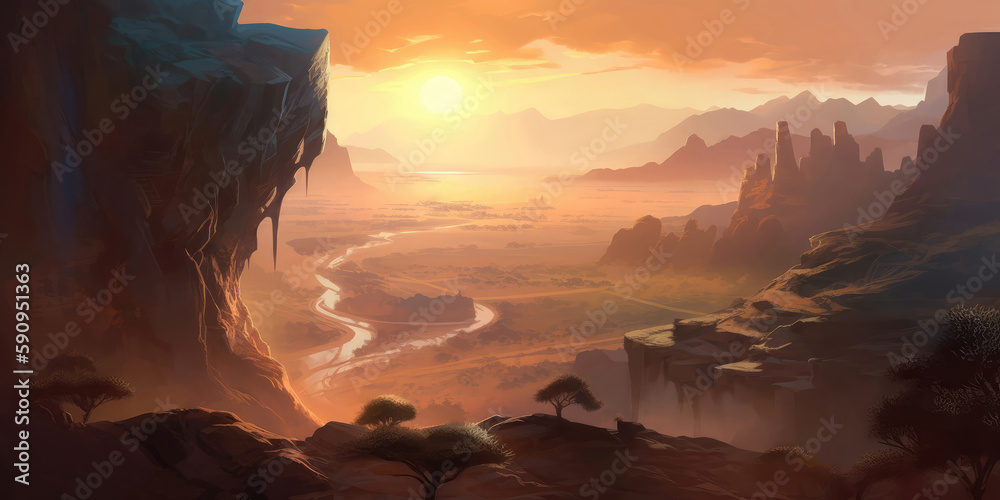 Fantastic and spectacular canyon scenery, illustrations, AI generated