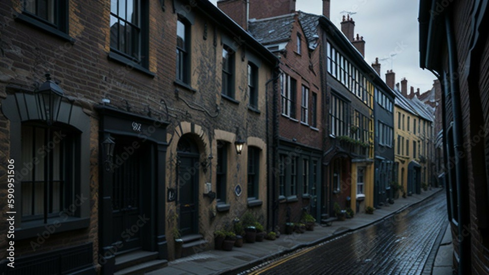 Generative Ai, Stone street, with old buildings