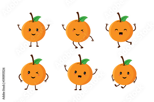 Orange cute fruit kawaii vector character colection
