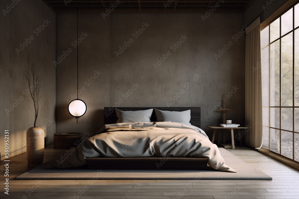 a modern bedroom design in wabi sabi style Created with generative AI tools. a modern bedroom design in wabi sabi style Created with generative AI tools.