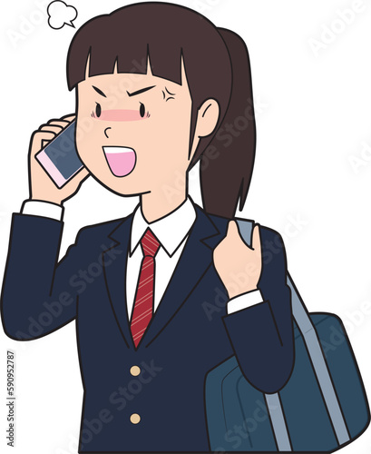 電話で怒る女子高生