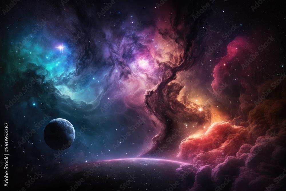 Obraz premium vibrant space landscape with planets and clouds. Generative AI