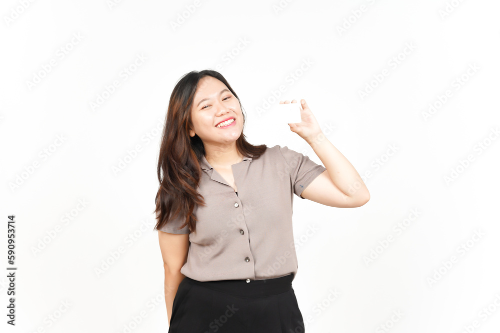 Holding and Showing Blank Credit Card Of Beautiful Asian Woman Isolated On White Background Holding and Showing Blank Credit Card Of Beautiful Asian Woman Isolated On White Background