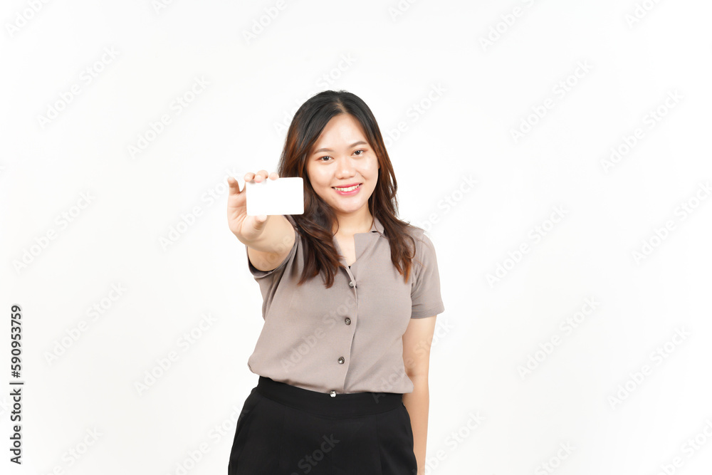 Holding and Showing Blank Credit Card Of Beautiful Asian Woman Isolated On White Background Holding and Showing Blank Credit Card Of Beautiful Asian Woman Isolated On White Background