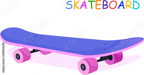 Colored skateboard isolated on a white background and inscription with colorful letters