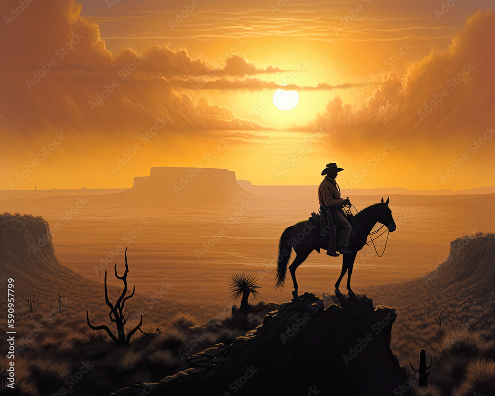Rider in Sunset Landscape: Lone Rider Deer